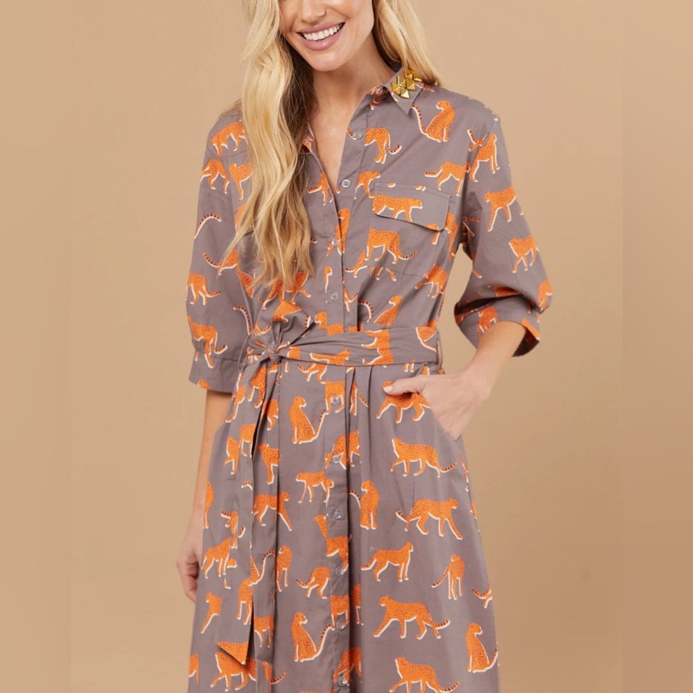 Evans Dress in Mushroom Cheetah